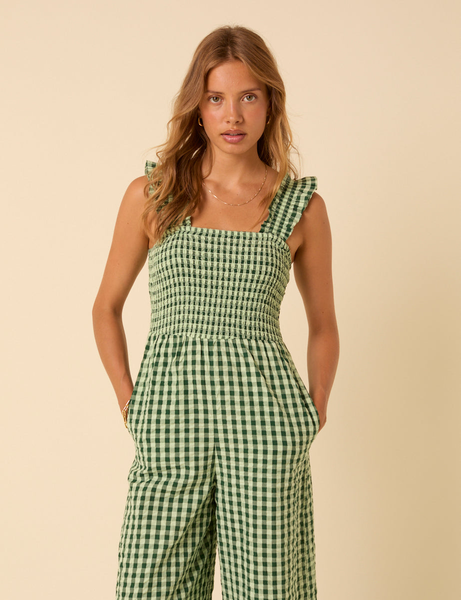 Green Pinstriped Linen-Blend Cora Jumpsuit