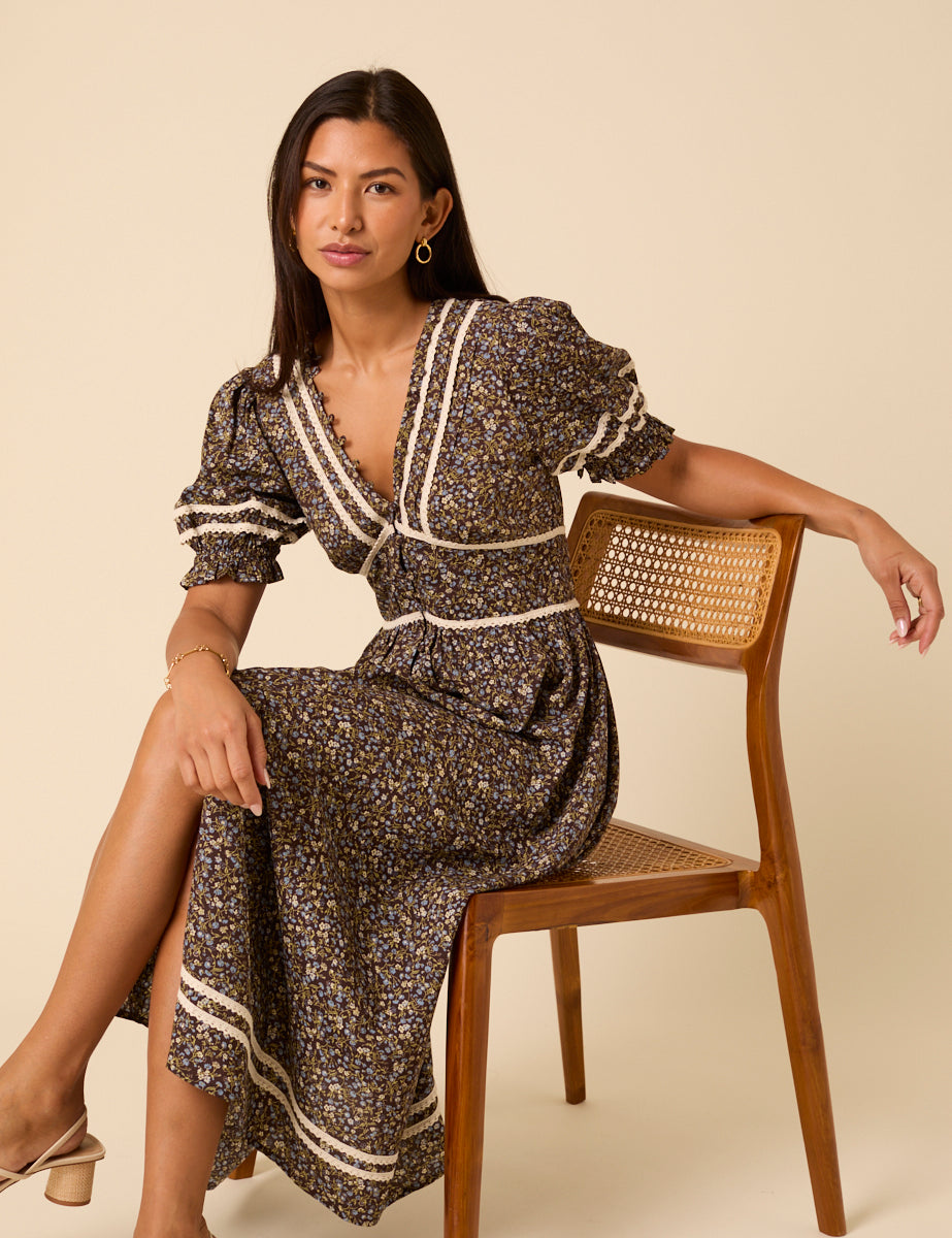 cream ditsy floral lia midi dress Cream Ditsy Floral Lia Midi Dress